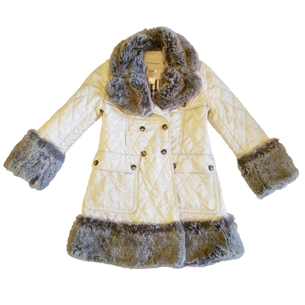 Burberry Coat Jacket w/ Faux Fur Trim - Girls 8Y